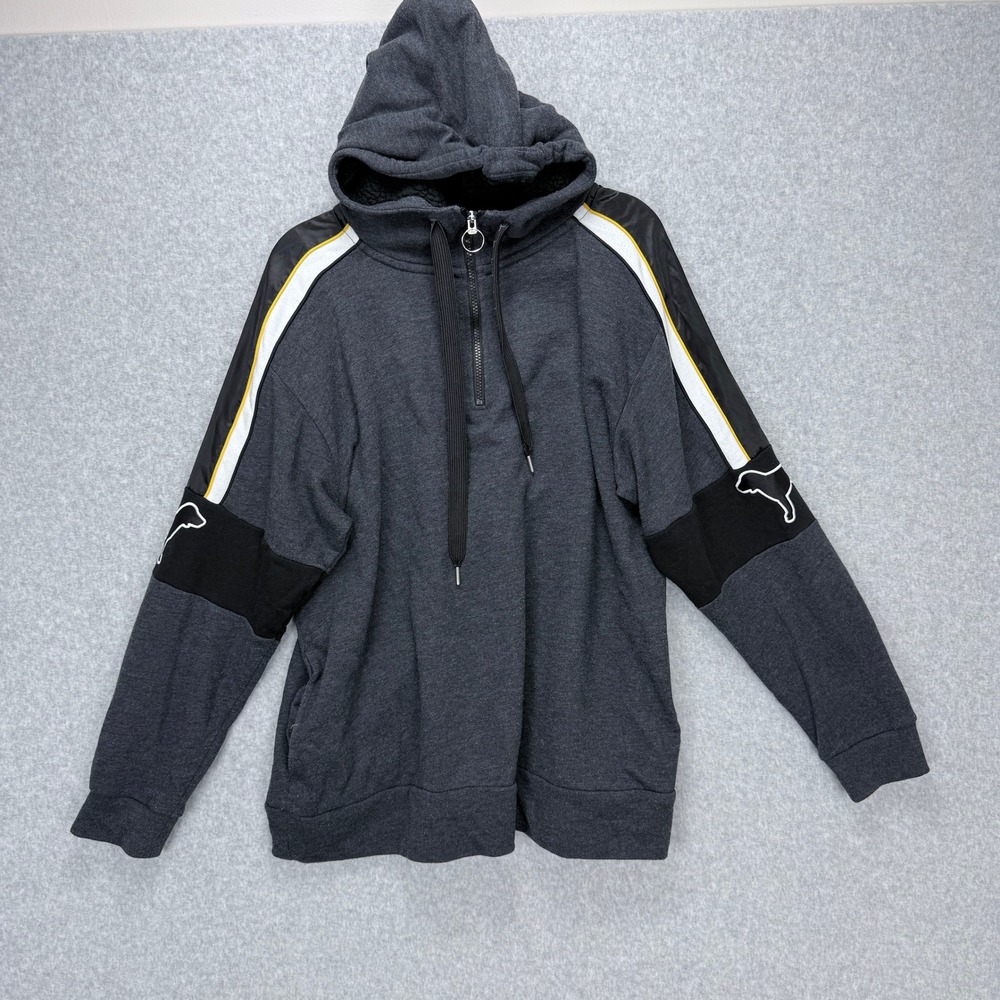 PINK Victoria's Secret 1/4 Zip Hoodie L Gray Athleisure, Sporty, Sherpa Lines